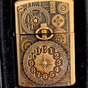 Sharp Brass Steampunk Pocket Watch Zippo Lighter